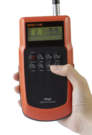 vPod Smart vibration meter hold by a hand