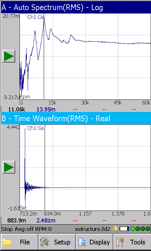 MP5 handheld vibration analyzer time waveform
