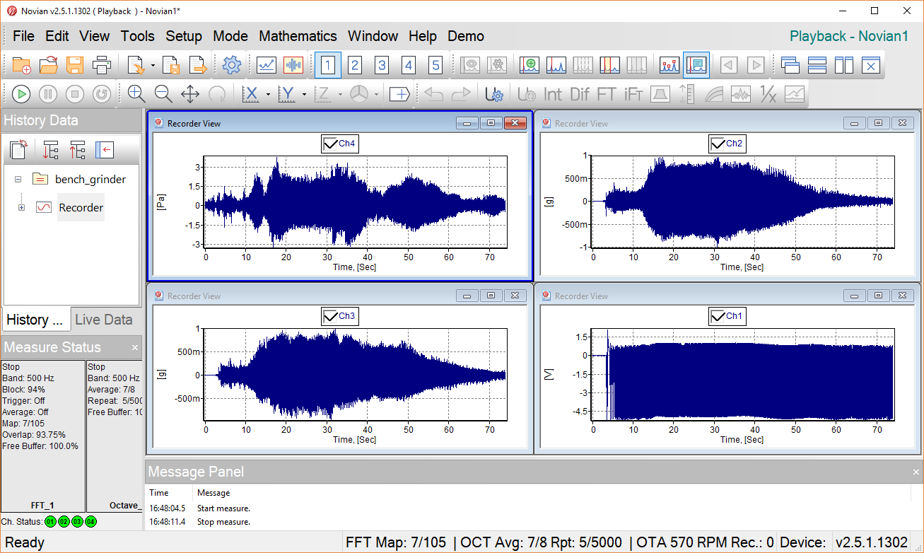 Raw data recording of vibration data acquisition for sound and vibration analyzer